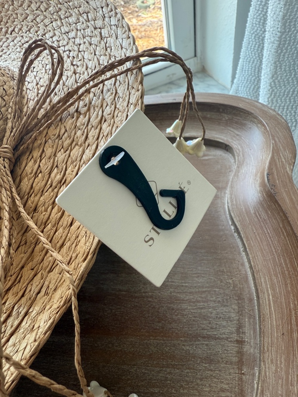 Straw Wide-Brim Beach Hat with Pearl Trim - Picture 3 of 9